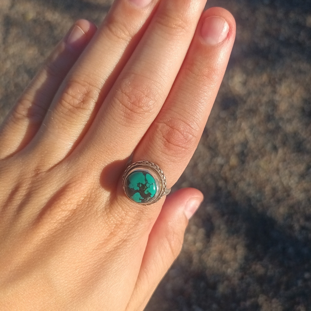 Vintage Sterling Silver and Turquoise Adjustable Ring